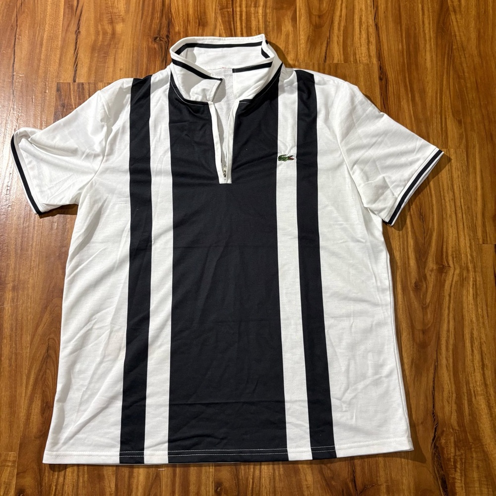 Lacoste Black and White Men's Polo Shirt Zip Up